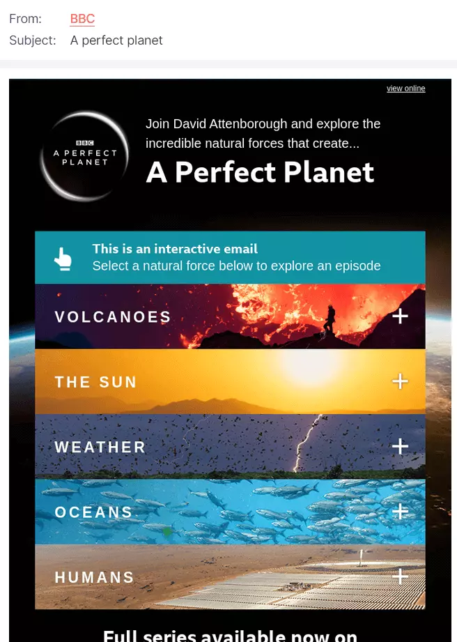 Example of a newsletter with interactive content from the BBC Image: Example of a newsletter with interactive content from the BBC