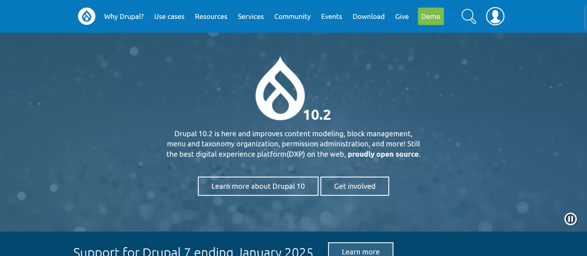Image: Homepage of the Drupal website