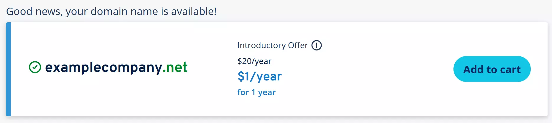 Image: IONOS Domain Check notification that the domain is available