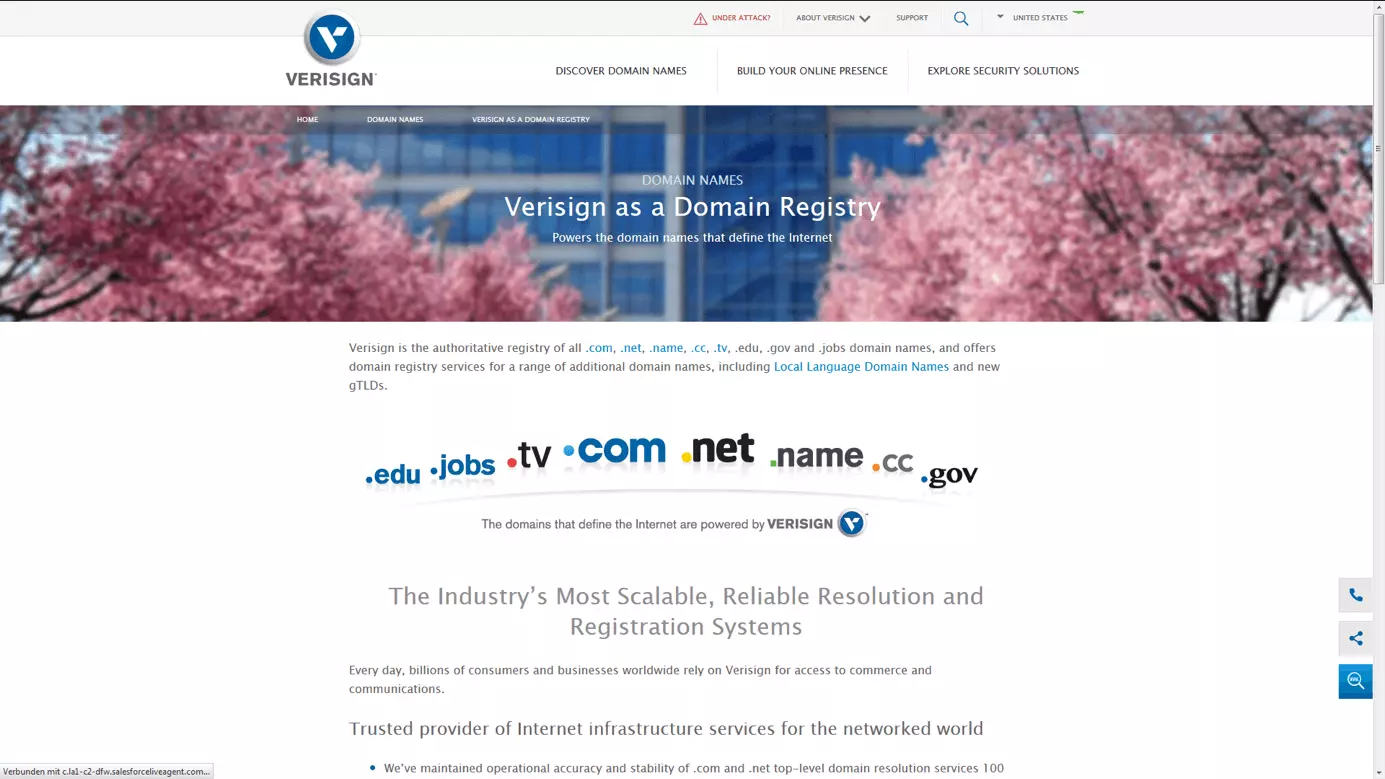 Homepage of the website Verisign.com Image: Homepage of the website Verisign.com