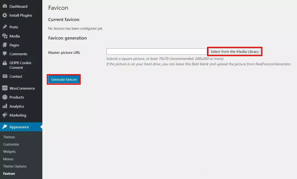 Image: Favicon by RealFaviconGenerator: The window for selecting your favicon