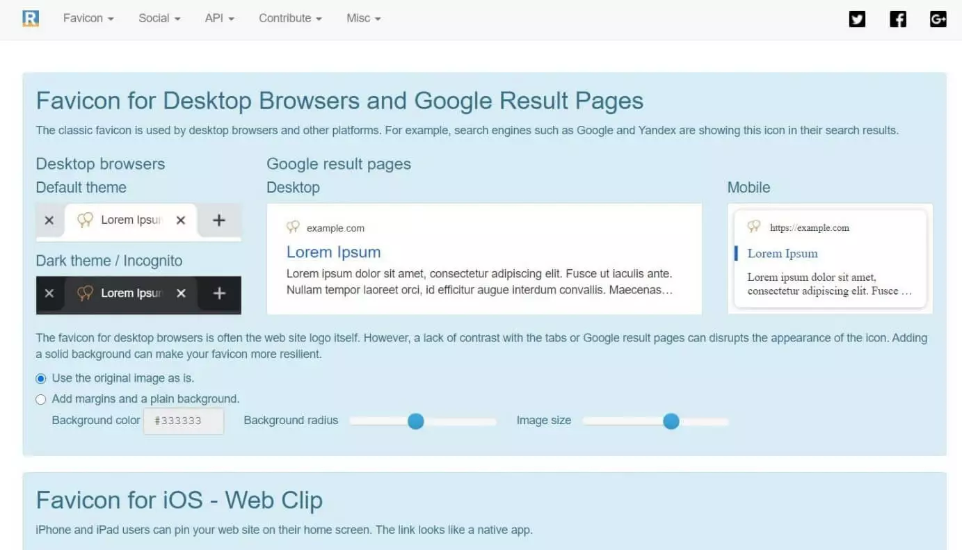 Image: Favicon by RealFaviconGenerator: The menu for editing your favicon