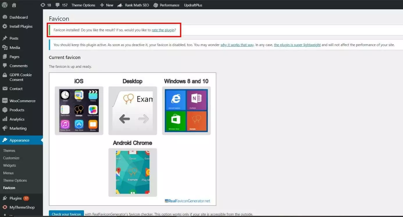 Image: Favicon by RealFaviconGenerator: Confirmation of successful setup