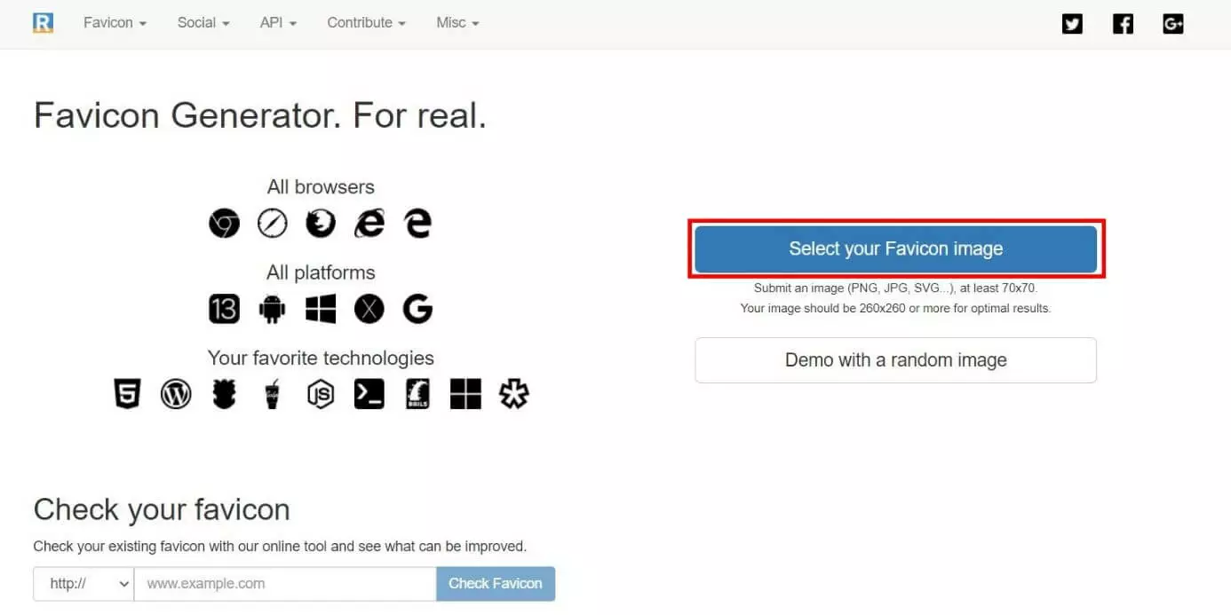 Image: RealFaviconGenerator: Site for uploading your favicon