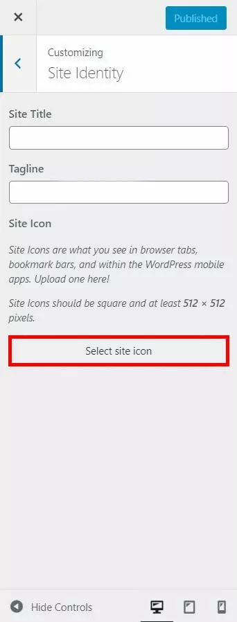 Image: Favicons in WordPress: The &ldquo;Site Identity&rdquo; menu