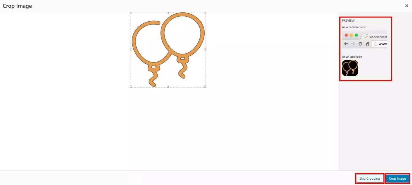 Image: The menu for cropping your favicon in WordPress