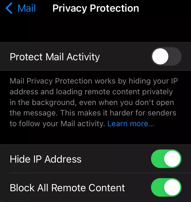 iPhone settings for the Mail Privacy Protection Image: iPhone settings for the Mail Privacy Protection