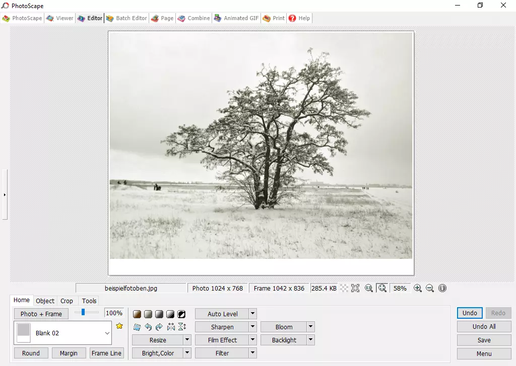 Screenshot of the editor in Photoscape Image: Screenshot of the editor in Photoscape