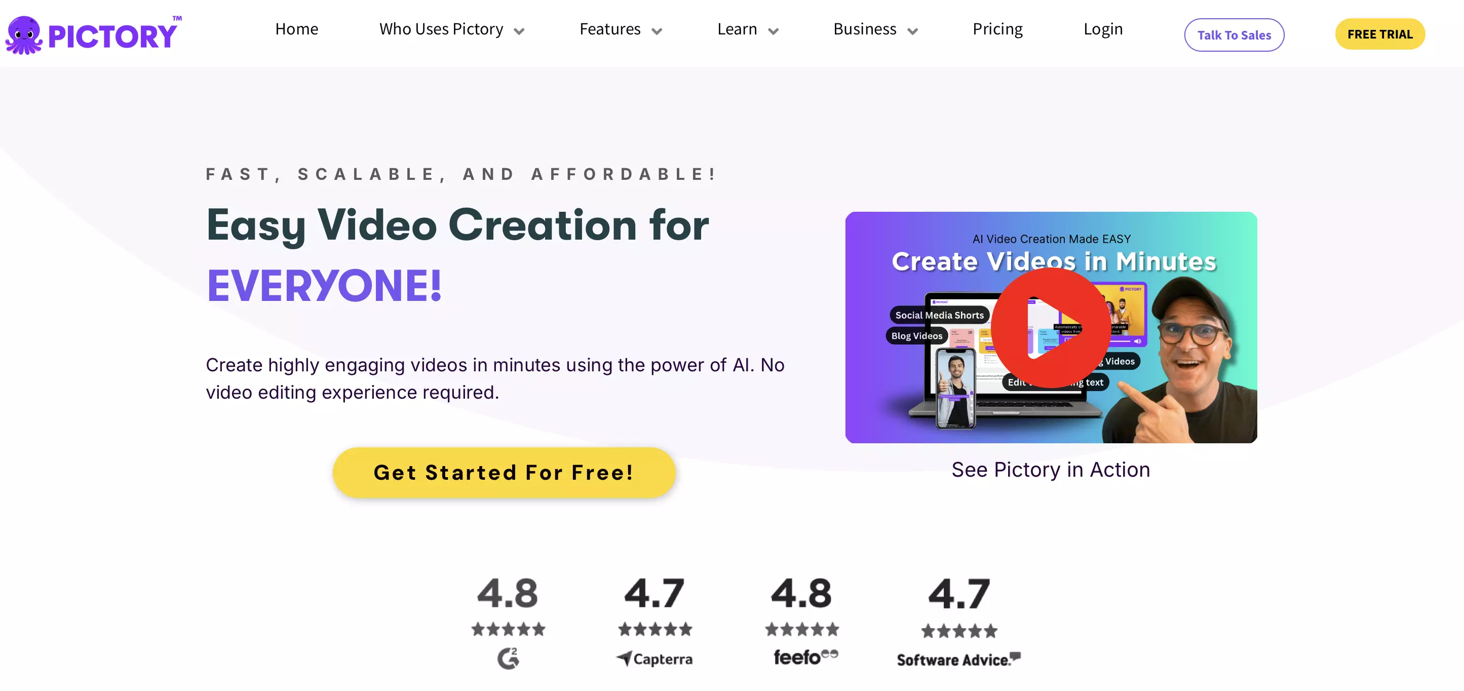 Image: Screenshot of Pictory website