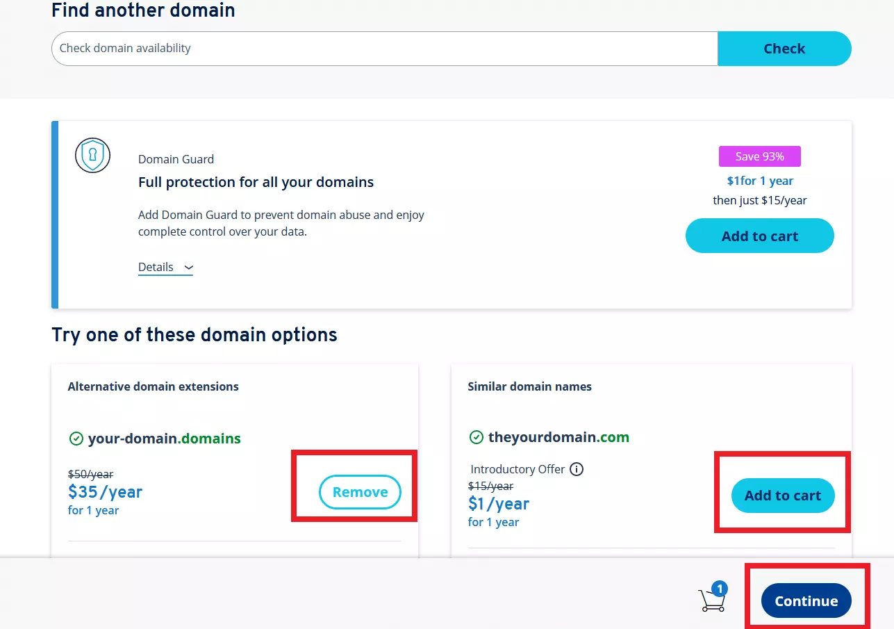 IONOS: selecting a domain for purchase Image: IONOS: selecting a domain for purchase